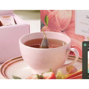 Tea Forte Cafe Cup Rose Pink Ceramic Cup With Lid And Teabag Tray 8 oz